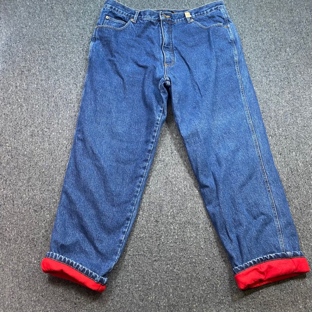 Guide Gear Insulated Jeans 42 Mens Blue Workwear Red Thinsulate Lined Rugged